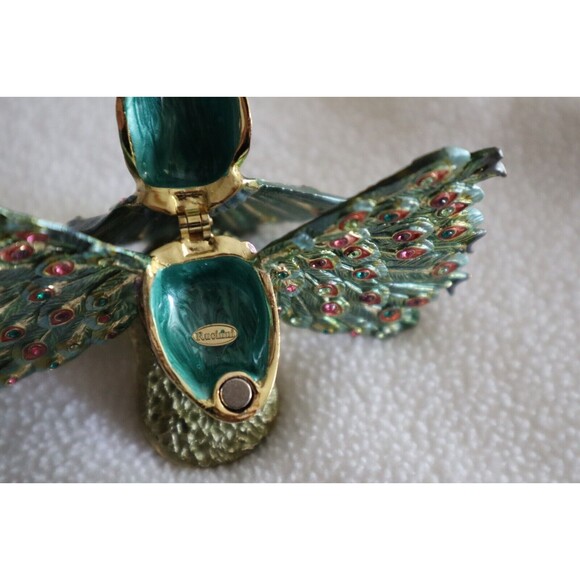 Vintage Rucinni Swarovski Crystal Accented Peacock Hinged Trinket Box SIGNED - Picture 9 of 12